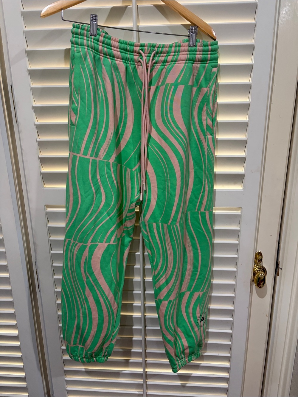 adidas Stella McCartney Green & Pink Wave-Print Joggers.Size Medium
